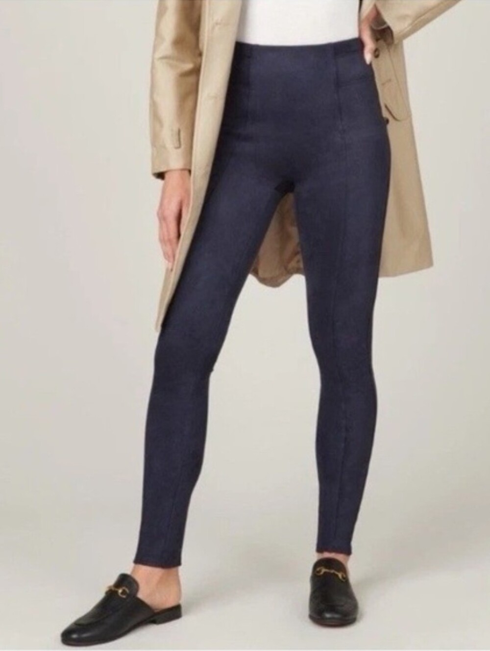 Spanx Classic Navy Faux Suede Leggings Shaping Pull On Size Large L